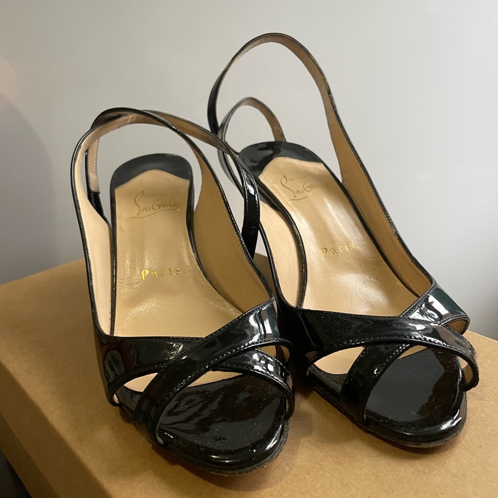 Louboutin Black Patent Leather Wedges. Size 37